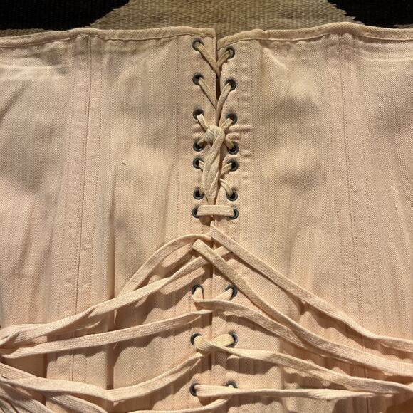 Vintage 1920's Camp Fan Lace Corset Peach Pink Antique Girdle Canvas Rare - Picture 6 of 16